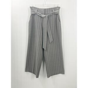 H&M Grey Pinstriped High Waist Wide Leg Cropped Pants Sz 10